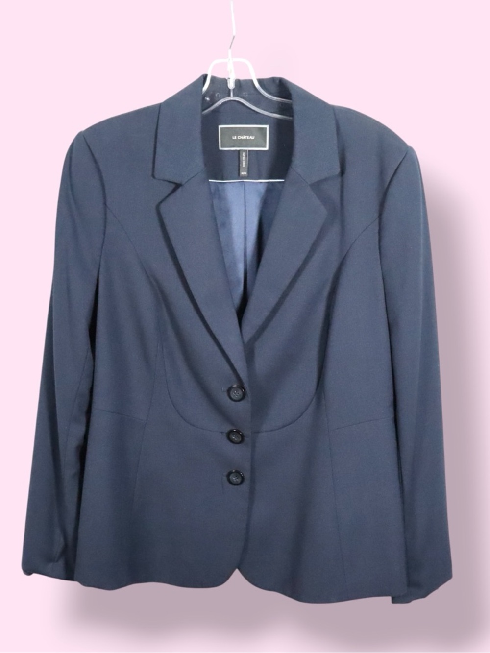 Le Château Blazer Women’s Medium Navy Tailored 3 Button Suit Jacket Career